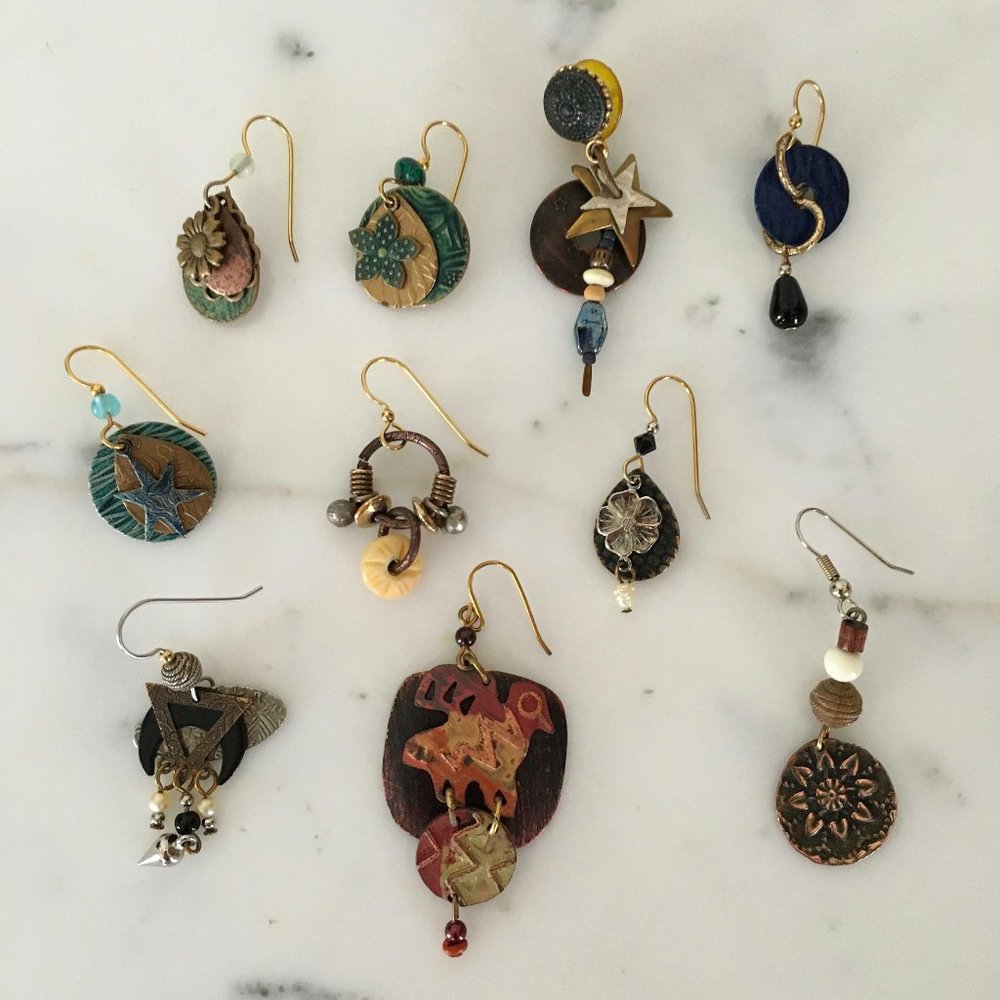 Lot of 10 Single Boho Hippie Chic Earrings Vintage